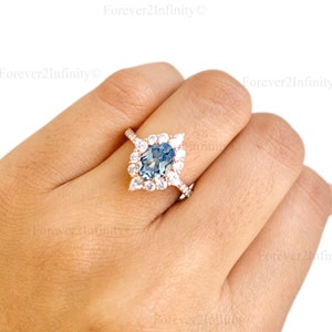 Vintage Aquamarine Ring, 14k Rose Gold Aquamarine Engagement Ring, Blue Gemstone Promise Ring, March Birthstone, Anniversary Birthday Gifts