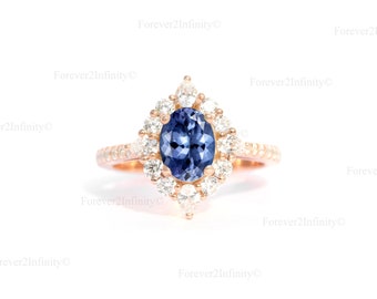 Unique Oval Tanzanite Ring, 14K Rose Gold Tanzanite Engagement Ring, Vintage Promise Ring, December Birthstone, Anniversary Wedding Gift Her