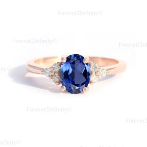 Oval Blue Sapphire Engagement Ring, Unique Vintage Sapphire Ring, Blue Gemstone Promise Ring, September Birthstone, Anniversary Gift For Her