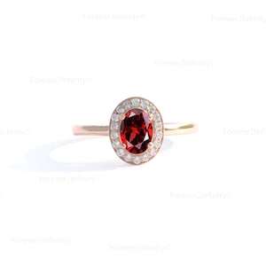 Art Deco Garnet Engagement Ring, Natural Oval Red Garnet Wedding Ring, Bridal Ring, Promise Ring, Birthday Christmas Gift For Her Solitaire