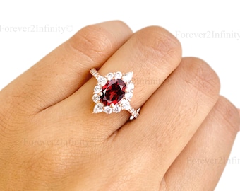 Vintage Oval Garnet Engagement Ring, Natural Red Garnet Ring, Red Gemstone Promise Ring For Women, January Birthstone, Anniversary Wedding