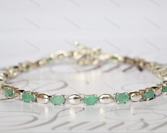 Natural Emerald Bracelet, Vintage Green Emerald Bracelet, Bridal Emerald Jewelry, May Birthstone, Birthday Gift For Her, Silver Bracelet