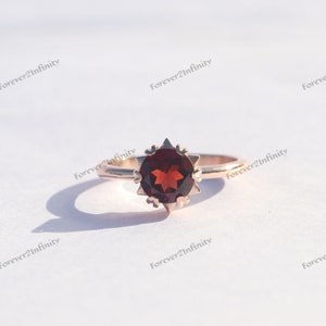 Natural Garnet Engagement Ring,  Round Red Garnet Ring For Women, Red Gemstone, January Birthstone, Promise Ring, Anniversary Gift For Her