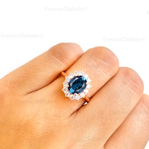 Natural London Blue Topaz Engagement Ring, 14k Gold Blue Topaz Ring, Blue Topaz Diamond Ring, Promise Ring, November Birthstone, Anniversary