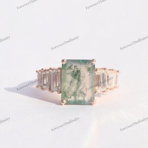 Natural Moss Agate Engagement Ring, Green Moss Agate Ring For Women, Promise Ring, Green Gemstone Ring, Anniversary Birthday Gift For Her