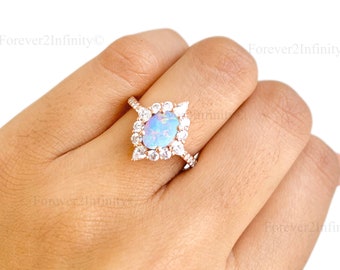 Unique Opal Engagement Ring, 14k Rose Gold Natural Opal Ring, Promise Ring For Women, October Birthstone, Statement Rings, Anniversary Gifts