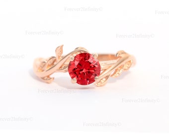 Anillo de compromiso vintage con zafiro Padparadscha, anillo solitario de hoja con zafiro Padparadscha, anillo de promesa con piedra de nacimiento de septiembre, anillos de aniversario