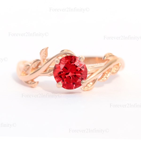 Vintage Padparadscha Sapphire Engagement Ring, Padparadscha Sapphire Leaf Solitaire Ring Promise Ring September Birthstone Anniversary Rings