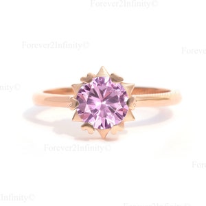 Pink Sapphire Solitaire Ring, Vintage Round Cut Sapphire Engagement Ring, September Birthstone, Pink Sapphire Promise Ring, Anniversary Gift