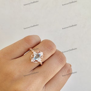 Oval Aquamarine Engagement Ring, Blue Aqua Stone Engagement Ring, Aqua Gemstone, Promise Ring For Women, March Birthstone, Anniversary Gift
