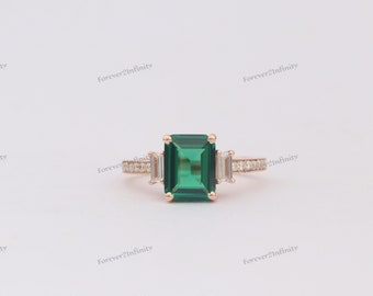 Emerald Engagement Ring, Unique Emerald Ring, May Birthstone, Green Gemstone Ring, Emerald Promise Ring For Women, Anniversary Gift For Her