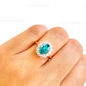 Vintage Paraiba Turmalin Verlobungsring, Neon Türkis grüner Turmalin Ring, Oval Paraiba Versprechen Ring, Oktober Geburtsstein, Jubiläum