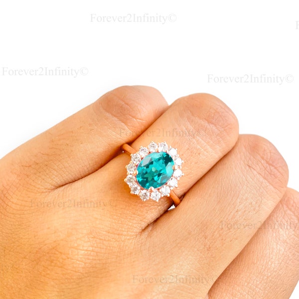 Vintage Paraiba Tourmaline Engagement Ring, Neon Turquoise Green Tourmaline Ring, Oval Paraiba Promise Ring, October Birthstone, Anniversary