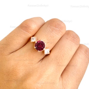 14k Rose Gold Ruby Engagement Ring, Vintage Unique Round Ruby Wedding Ring, Bridal Promise Ring For Women, July Birthstone, Birthday Gifts