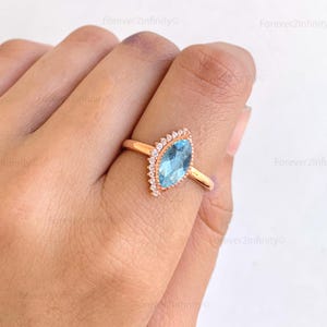 Marquise Aquamarin Verlobungsring, Vintage Aquamarin Ehering, Zierliche Versprechen Ring für Frauen, Geburtstagsgeschenk, Braut Vorschlag Ring