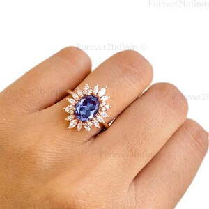 14k Solid Gold Alexandrite Engagement Ring, Vintage Alexandrite Ring, Marquise Diamond Bridal Promise Ring, June Birthstone Anniversary Gift