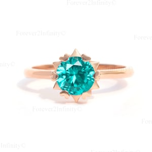 Vintage Rundschliff Paraiba Turmalin Ring, Solitaire Paraiba Turmalin Verlobungsring, brasilianischer Neon Teal Edelstein Versprechen Ring, Geschenk für sie