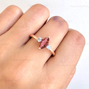 Art Deco Pink Tourmaline Engagement Ring, Vintage Rose Gold Pink Tourmaline Wedding Ring Promise Ring For Women Bridal Birthday Gift For Her