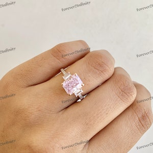 Vintage Pink Diamond Engagement Ring, Fabulous Vivid Pink Diamond, Baguette Ring, Women&#39;s Pink Diamond Ring, Promise Ring, Anniversary Gift