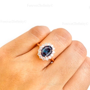 Vintage Alexandrite Engagement Ring, Princess Diana Style Oval Cut Alexandrite Ring, June Birthstone, Promise Ring Anniversary Gifts For Her