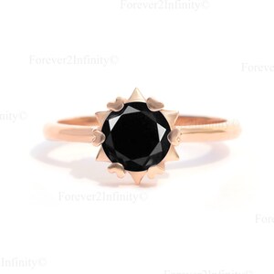 Natural Round Black Onyx Ring, Black Onyx Solitaire Engagement Ring, Black Diamond Stacking Ring, Black Onyx Promise ring, Anniversary Gifts