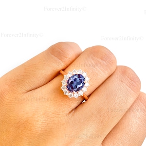Art Deco Alexandrit Verlobungsring, inspiriert von Prinzessin Diana, Farbwechselstein, Versprechensring, Juni Geburtsstein, Geburtstagsgeschenk