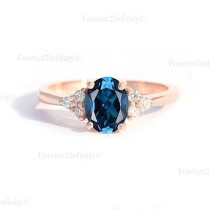 14K Rose Gold Natural Oval London Blue Topaz Engagement Ring, Blue Gemstone Ring, Promise Ring, November Birthstone Anniversary Gift For Her