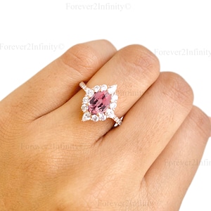 Vintage Padparadscha Sapphire Ring, Unique Peach Sapphire Engagement Ring, September Birthstone Dainty Promise Ring Anniversary Gift For Her