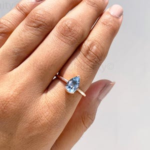 Vintage Pear Shaped Aquamarine Engagement Ring, Blue Aquamarine Solitaire Ring, Promise Ring For Women March Birthstone Wedding Gift For Her