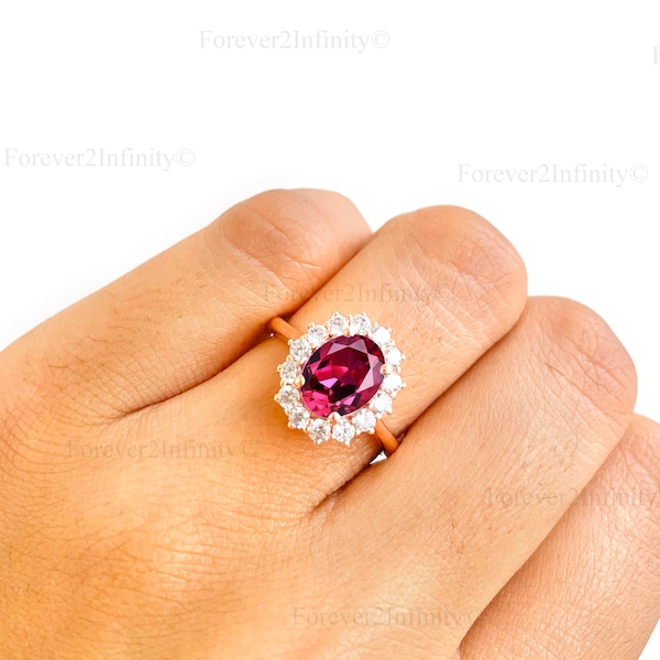 Vintage Ruby Engagement Ring, Oval Ruby Ring, Princess Diana Style Ruby Ring, July Birthstone, Bridal Promise Ring Birthday Anniversary Gift