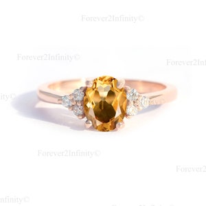Genuine Oval Citrine Engagement Ring, Natural Citrine Ring, Yellow Gemstone Promise Ring, November Birthstone, Anniversary Wedding Ring Gift