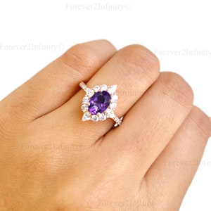 Natural Amethyst Ring, Vintage Oval Amethyst Engagement Ring, Promise Ring For Women, February Birthstone, Anniversary Wedding Gift For Her