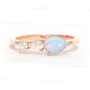 Natural Opal Engagement Ring, Vintage Pear Opal Ring, 3 Stone Women Bridal Promise Ring, October Birthstone Anniversary Wedding Gift For Her