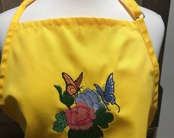 Beautiful Customizable Embroidered Adult Apron with Butterflies and Flowers