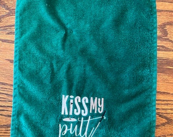 Kiss My Putt Humorous Terry Velour Embroidered Golf Towel