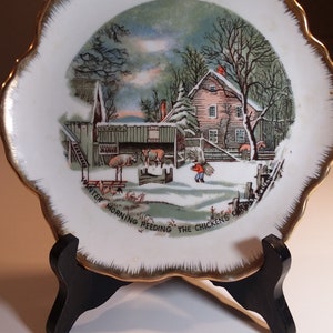 CURRIER AND IVES &quot;Feeding The Chickens&quot; Wall Hanging.