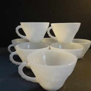 Vintage Eight Anchor Hocking Milk Glass Cups