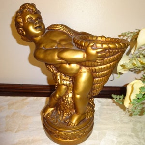 Vintage Cherub Holding a Cornucopia 12&quot; by Universal Corp Statuary
