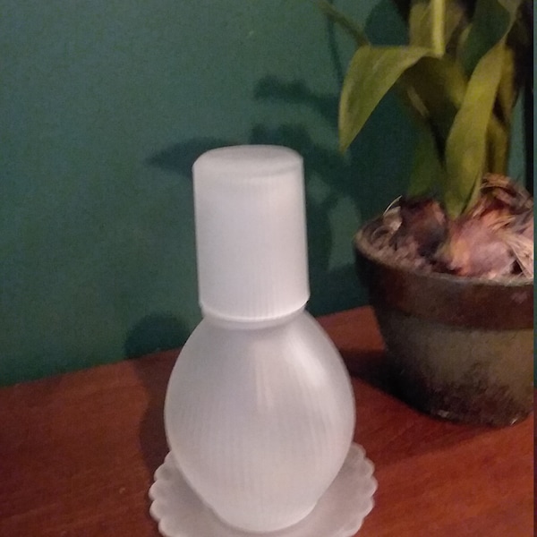 Vintage White Frosted Glass Tumble Up Bedside Water Carafe 3 Piece Set
