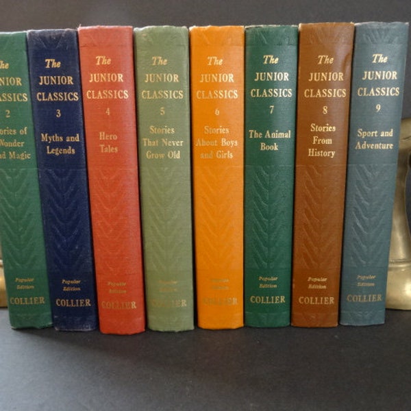 1938 The Junior Classics  The Young Folks Library Shelf of Books  (8)  Hardback