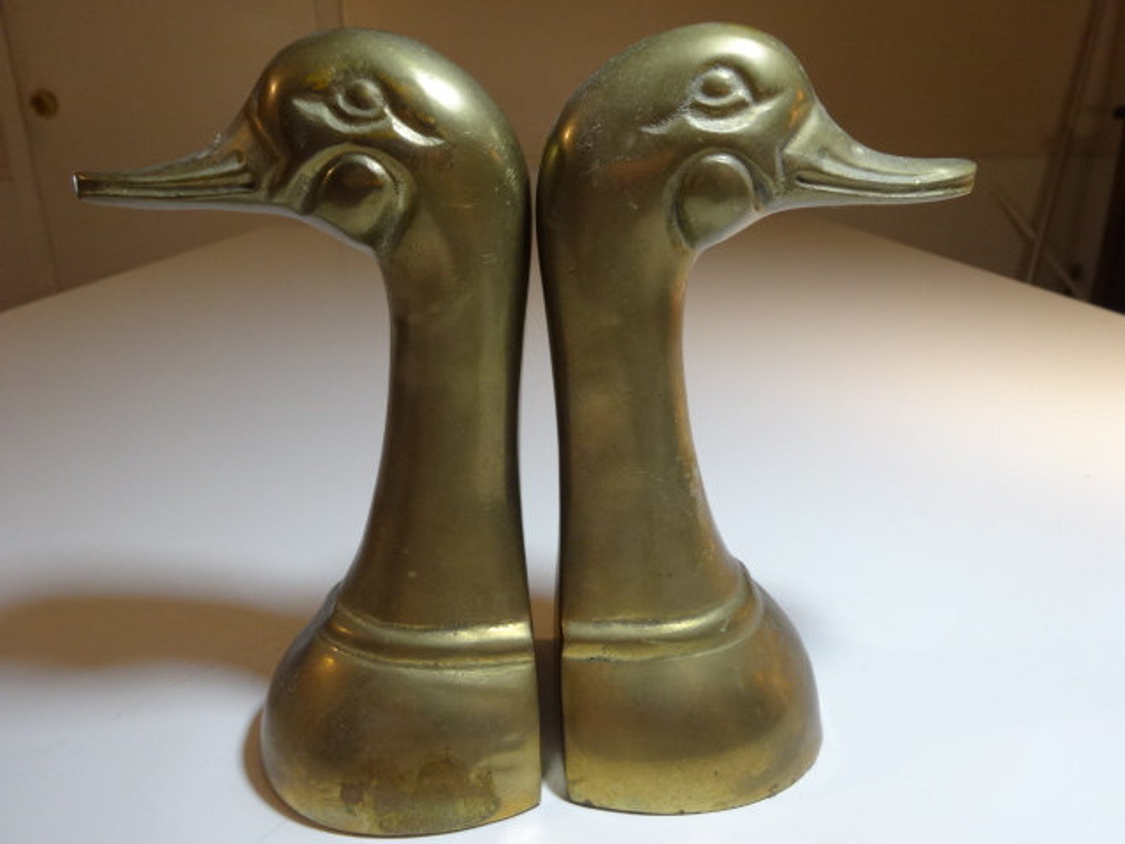 Vintage Brass Duck Head Bookends Set/ Mid Century Etsy