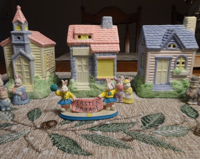 Vintage 1992 Lighted Easter Village Decor With Figurines Etsy