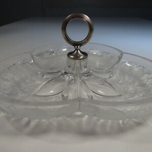 Vintage Studio Nova Frosted &quot;Winter Rose&quot; Nut / Relish Crystal Dish With Handle