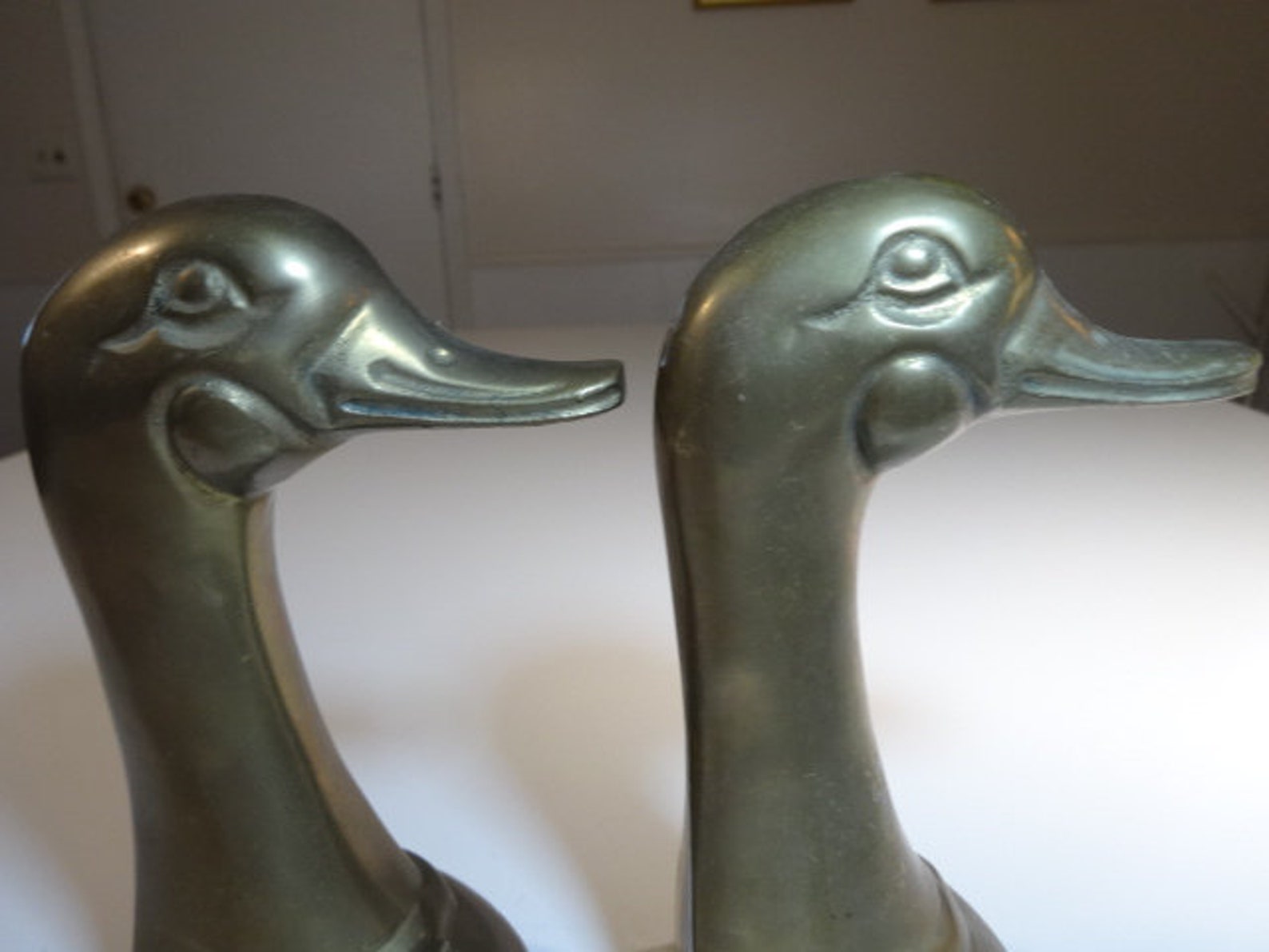 Vintage Brass Duck Head Bookends Set/ Mid Century Etsy