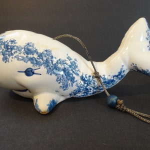 Vintage Sachet Pomander Blue & White Ceramic Whale