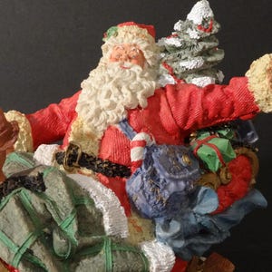 Vintage Brinnco Hand Painted Polystone "Santa Sleigh" Figurine 8" Tall x 10" Length
