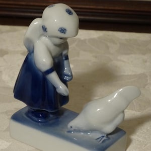 Vintage Zsolnay Girl Feeding Chicken Figurine Porcelain Hand Painted