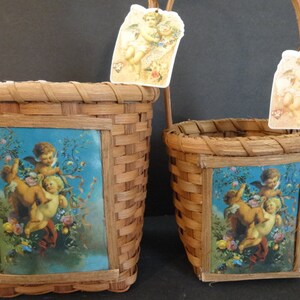 Two Vintage Wicker Baskets With Cherub Picture 1996