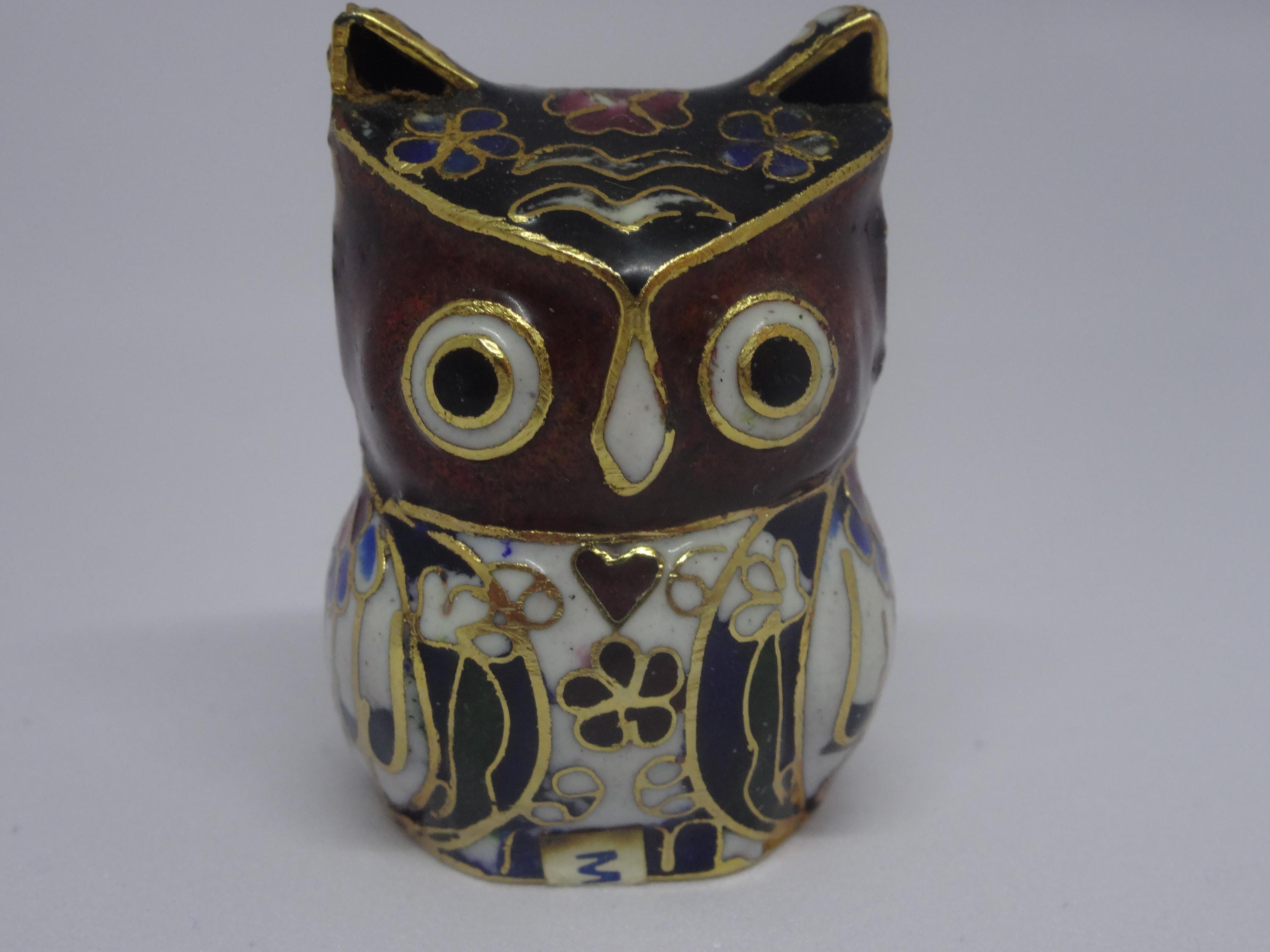 Vintage Minature Enamel Cloisonne Owl Figurine Collectible