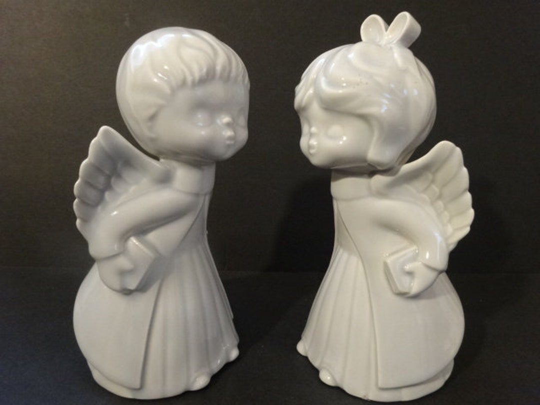 Vintage Sweet White Ceramic Kissing Angels Figurines Etsy